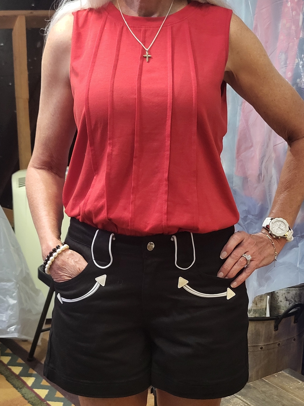 High-Waist Black Women's Shorts with White Trim